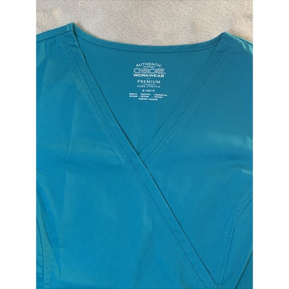 Cherokee Authentic New Women Scrub Top V-Neck Teal Small 3 Pockets - Picture 3 of 4